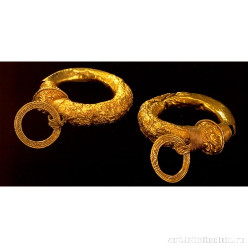 Пара орнаментированных кольцевидных серег с подвесками