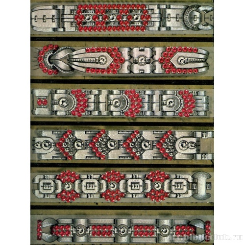 Эскиз.  Браслеты из платины, граненых рубинов, бриллиантов круглых и 