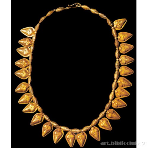 Золотое ожерелье из рифленых пронизей с двадцатью четырьмя подвесками в виде пальметок