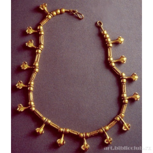 Золотое ожерелье с пятнадцатью подвесками в форме булав или тыквочек