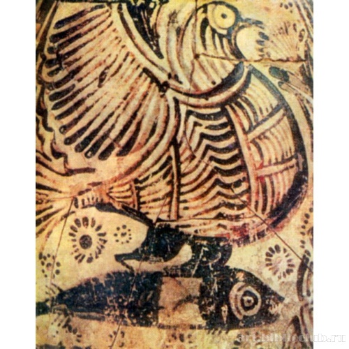 Птица и рыба. Деталь росписи алебастра, из Феста