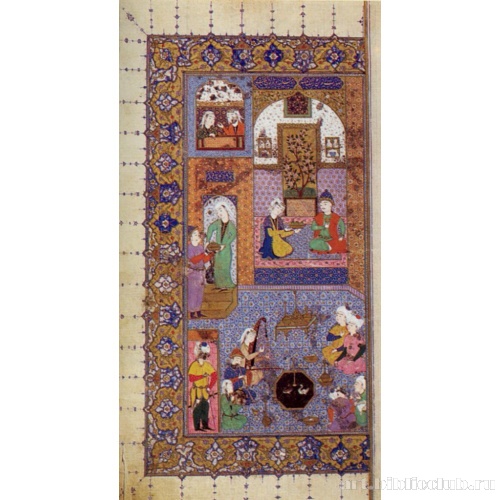 Сцена приема во дворце. Фронтиспис рукописи «Хамсе» Низами. Левая сторона