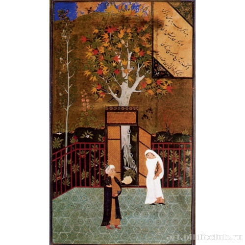 Встреча влюбленных. Миниатюра рукописи «Тухфат уль-ахрар» Джами