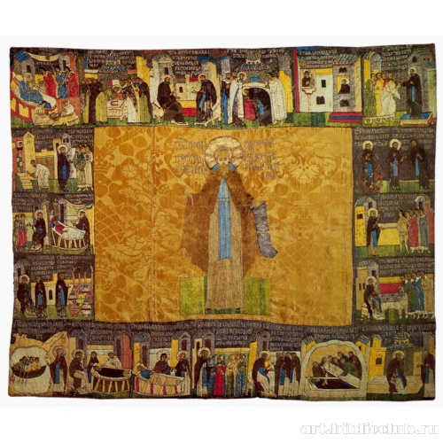 Пелена «Преподобный Кирилл Белозерский» с житием в 19 клеймах