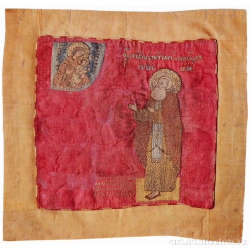 Пелена «Преподобный Александр Свирский в молении перед Богоматерью»