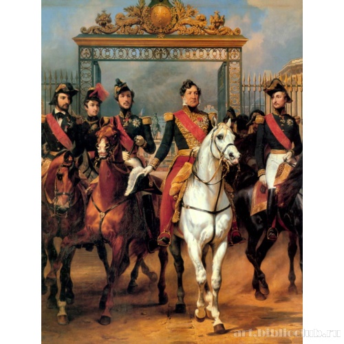 Принц Луи-Филипп и его сын перед дворцовой решеткой Версаля. Фрагмент