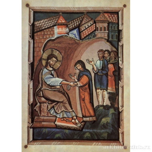 Евангелие аббатиссы Хитды из Мешеде, сцена: Иисус и теща Петра