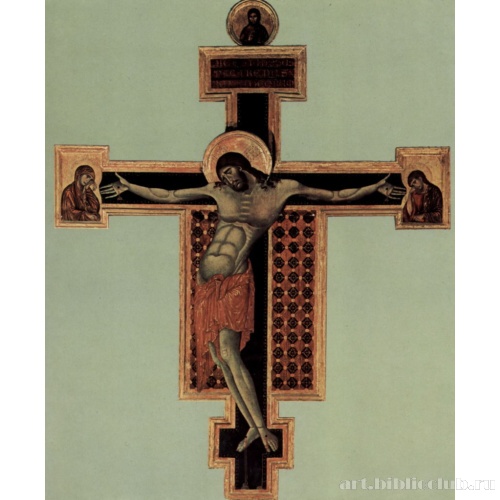 Распятие, тондо: Благославляющий Христос, Распятие: Мария и Иоанн