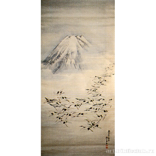 Гора Фудзи и стая журавлей