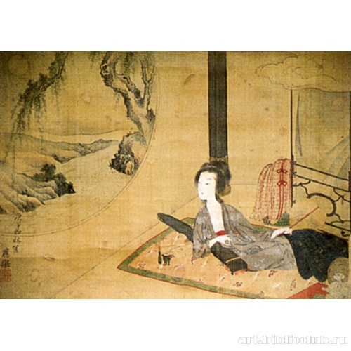 Красавица с кото осенью