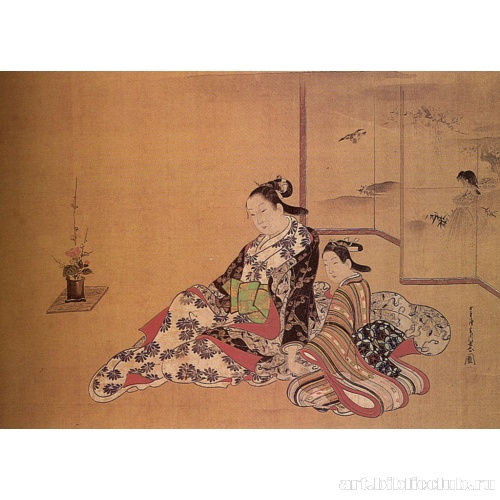 Куртизанка и ее маленькая служанка у ширмы