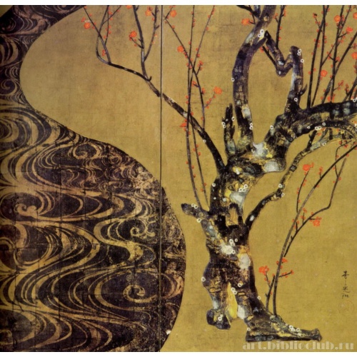 Красное и белое дерево сливы (фрагмент ширмы)