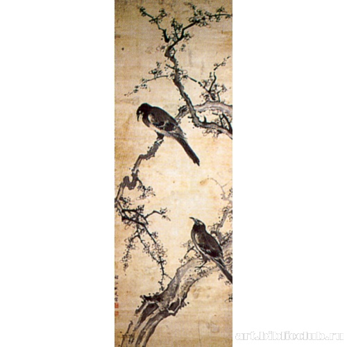 Сороки на цветущей сливе