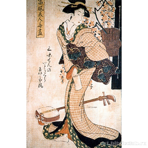 Гейша с сямисэном, подобная плакучей вишне