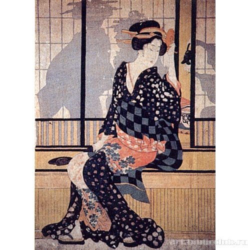 Прислужница из чайного домика с чашкой сакэ в руках