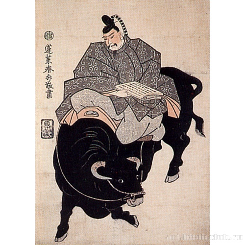 Сугавара Митидзанэ верхом на быке