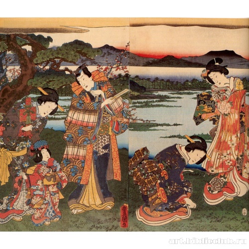 Времена года. Начало весны. Серия: «Мурасаки наблюдает за изготовлением шелка-асикага»