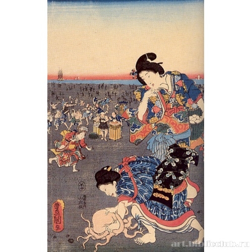 Времена года. Третий месяц. Серия: «Мурасаки наблюдает за изготовлением шелка - асикага»