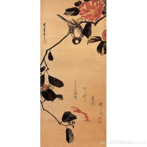 Синица на ветке камелии