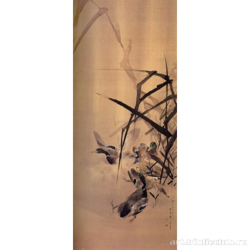 Зима. Тростник и дикие утки. Серия Птицы и цветы четырех времен года