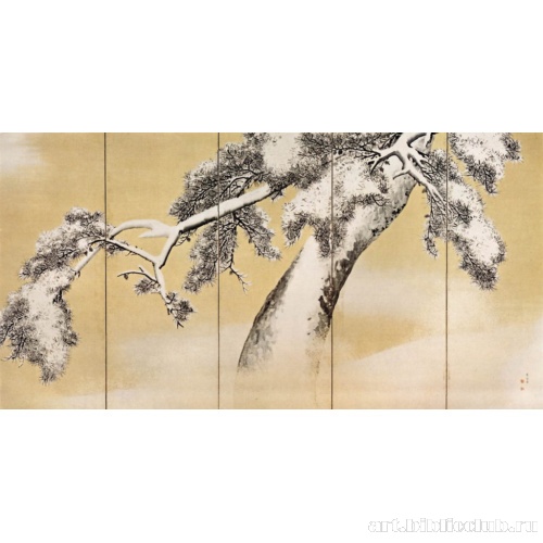 Сосны под снегом. Роспись шестистворчатых ширм. Фрагмент