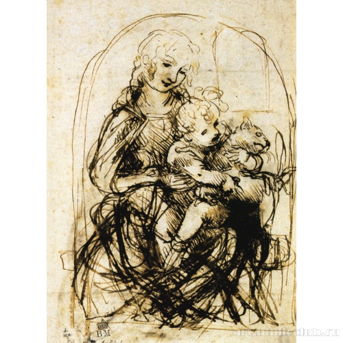 Мадонна с младенцем и кошкой. Набросок