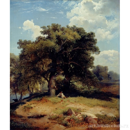 Пейзаж с дубами и пастушком
