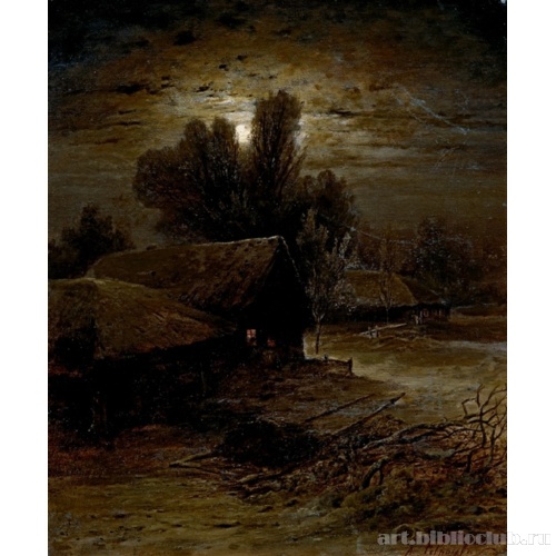 Лунная ночь в деревне. Зимняя ночь