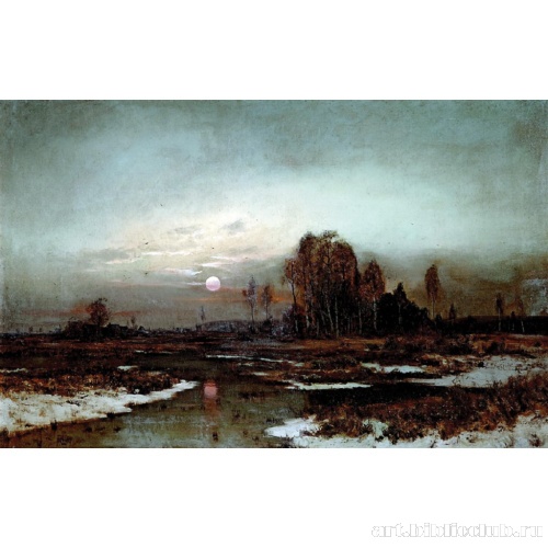 Осенний пейзаж с заболоченной рекой при луне