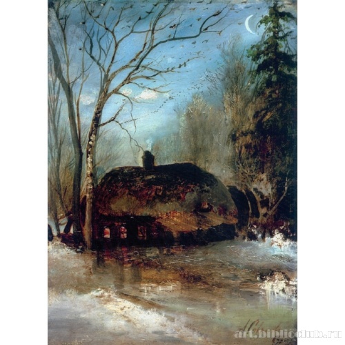 Весенний пейзаж с избой