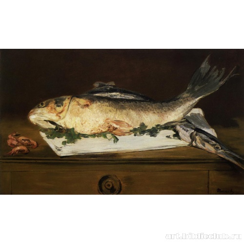 Натюрморт с лососем, щукой и креветками