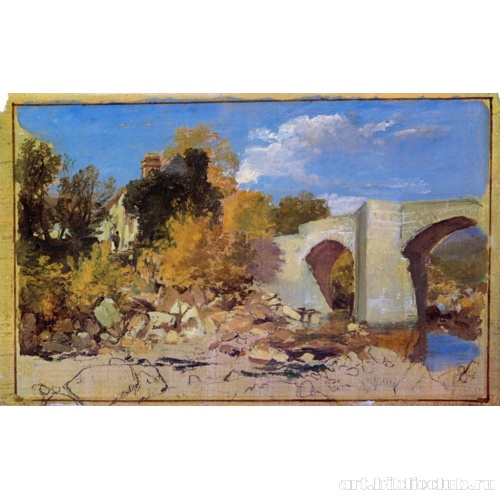 Мост, сельский дом и деревья