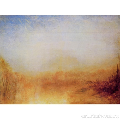 Пейзаж с рекой и горами вдали