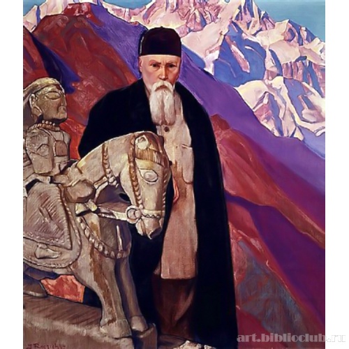 Николай Рерих у статуи Гуга Чохана