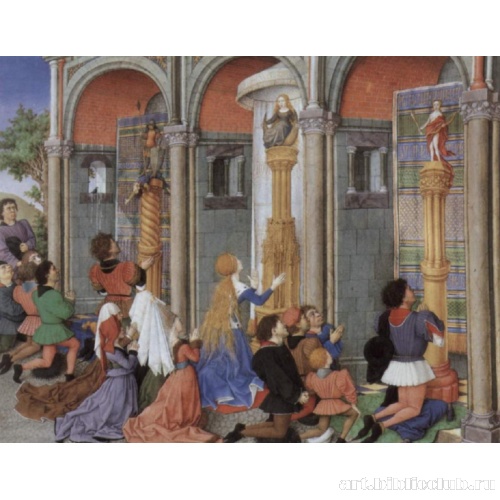 Миниатюра из французской рукописи «Тезеиды» Боккаччо. Эмилия, Арчита и Палемон молятся Диане