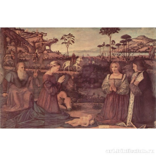 Святое семейство и два донатора, поклоняющиеся младенцу Христу