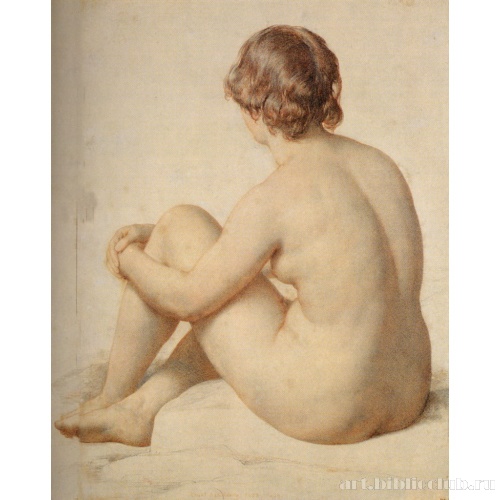 Академический этюд обнаженной, сидящей на земле