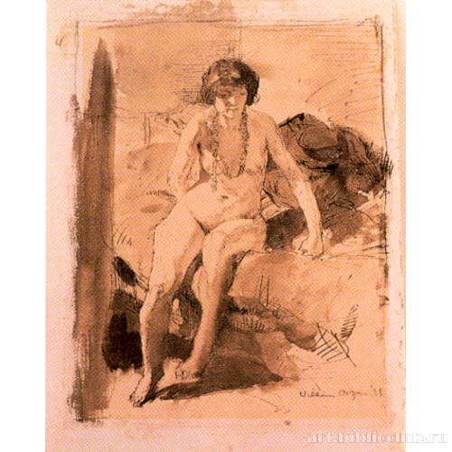 Обнаженная, сидящая на кровати