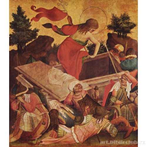 Алтарь св. Фомы. Воскресение Христово. Фрагмент правой внутренней створки, сцена вверху