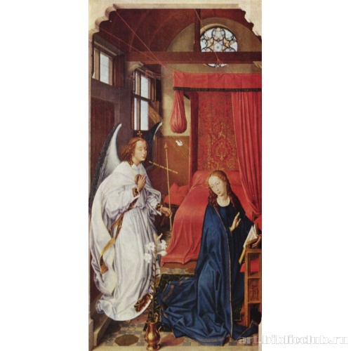 Алтарь трех волхвов, «Алтарь Колумба», триптих, левая створка: Благовещение